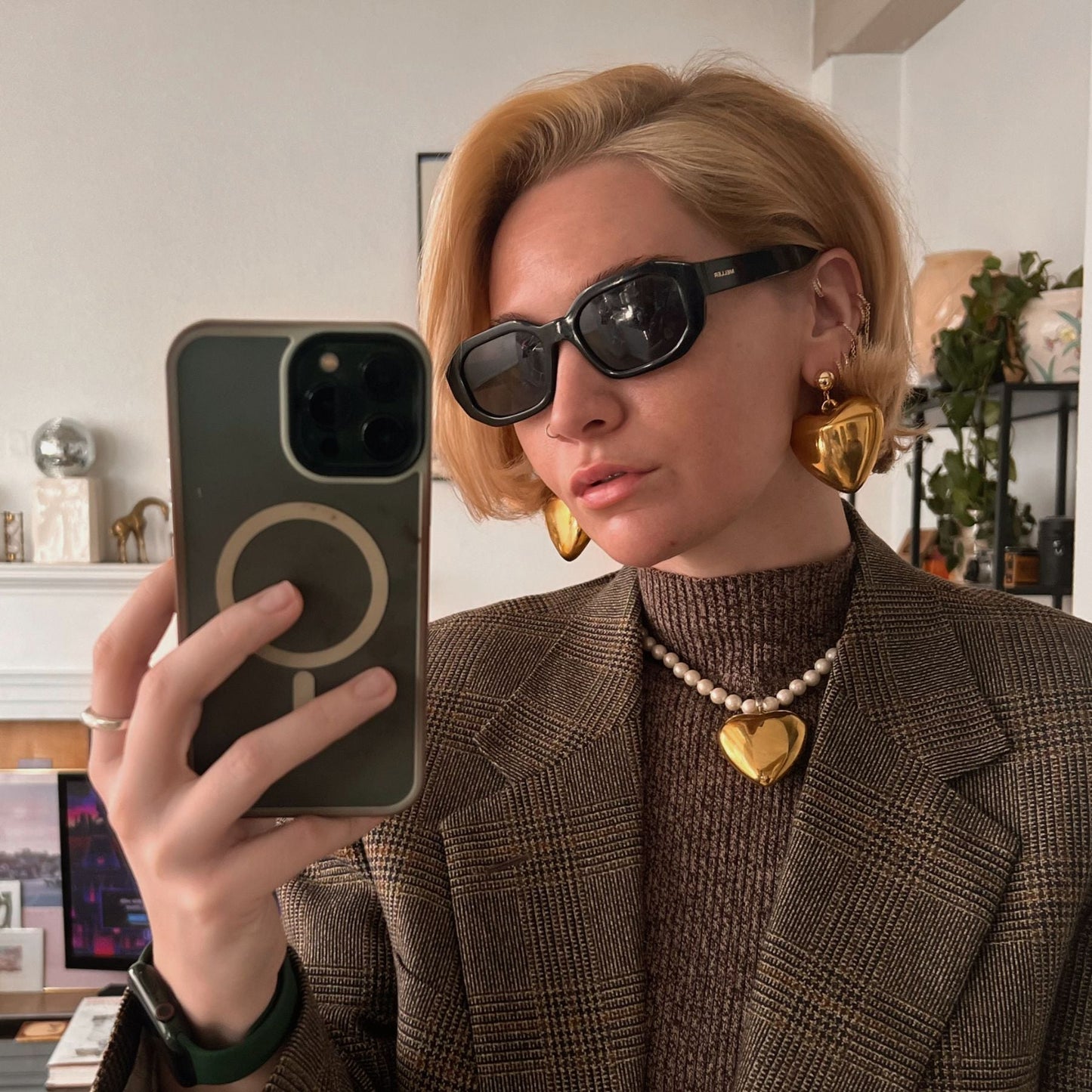 Gold Bubble Heart Statement Earring