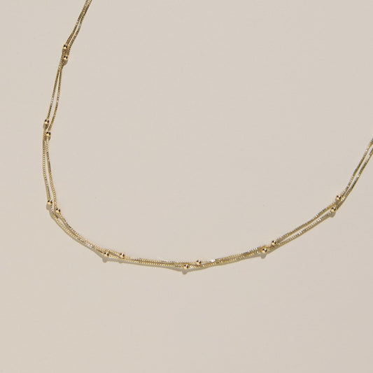 Gold Double Layer Saturn Chain Necklace