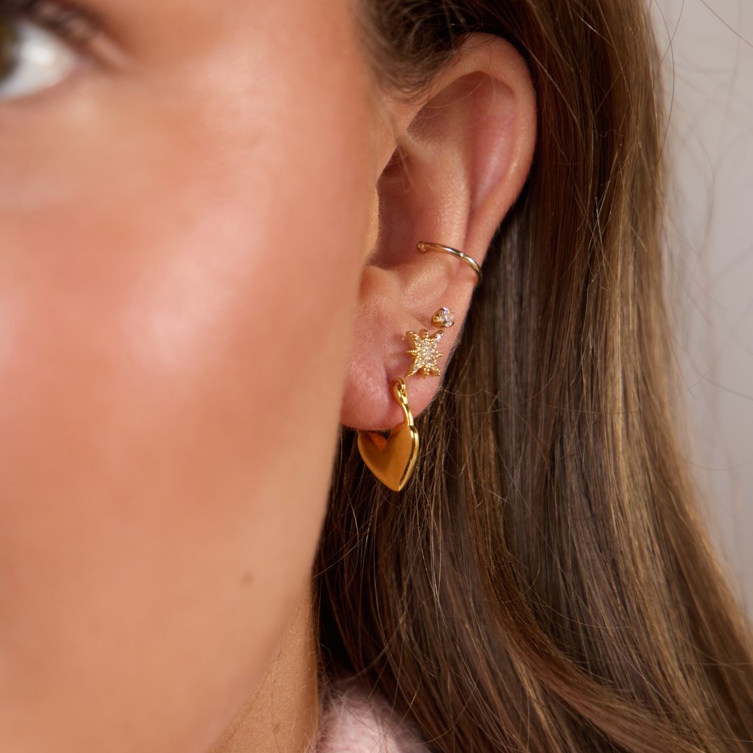 Gold Heart Lock Huggies