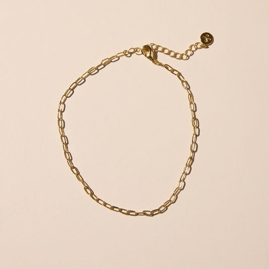 Gold Mini Paper Clip Chain Anklet
