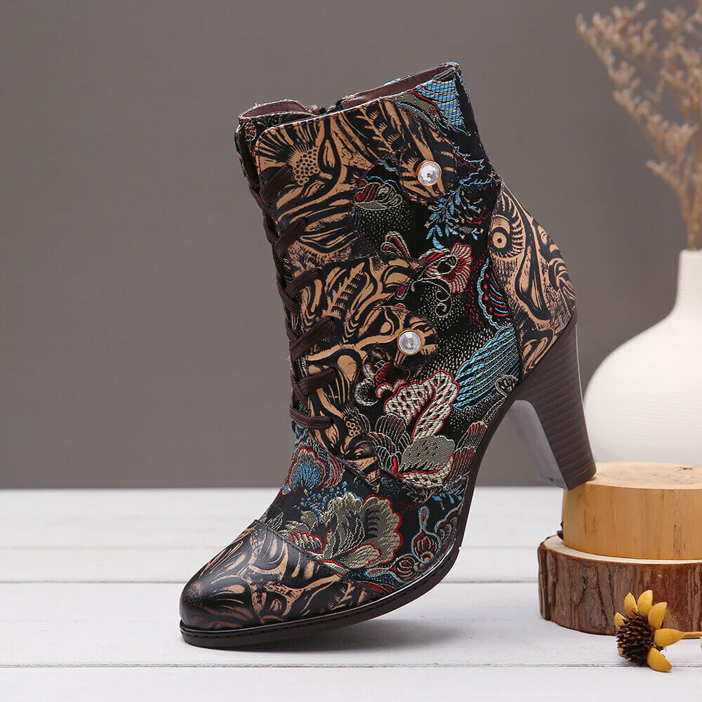 Embroidery Floral Handmade Genuine Leather Boots