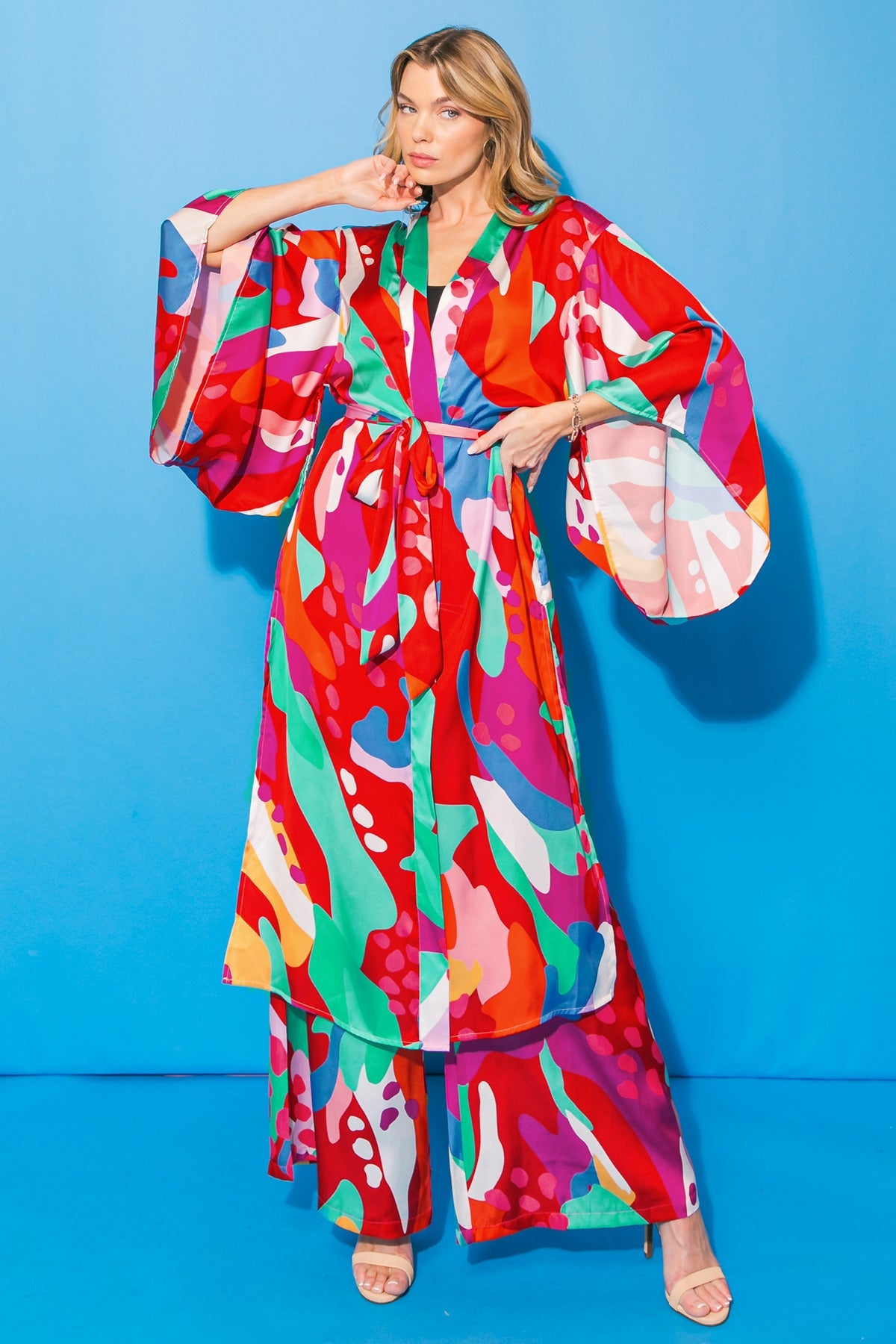 Cancun Getaway Satin Midi Kimono