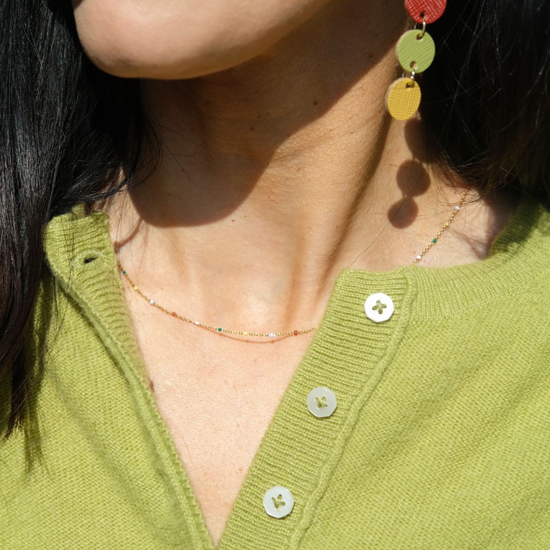 Multicolor Beaded Delicate Saturn Chain Necklace