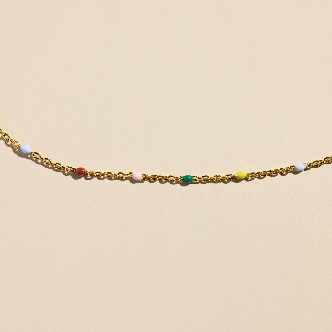 Multicolor Beaded Delicate Saturn Chain Necklace