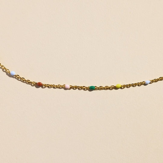 Multicolor Beaded Delicate Saturn Chain Necklace