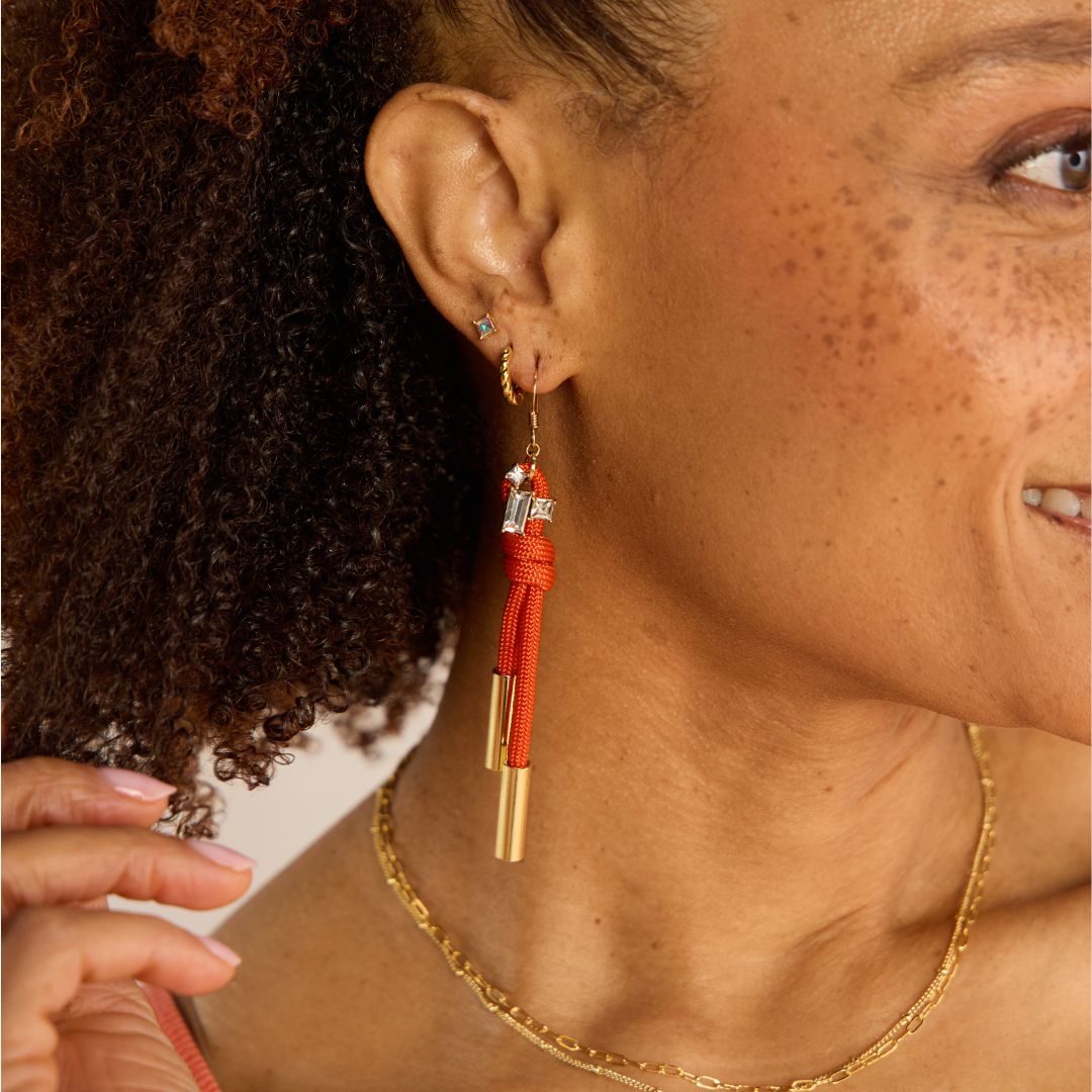 Orange Luxe Denver Cord and Crystal Earring