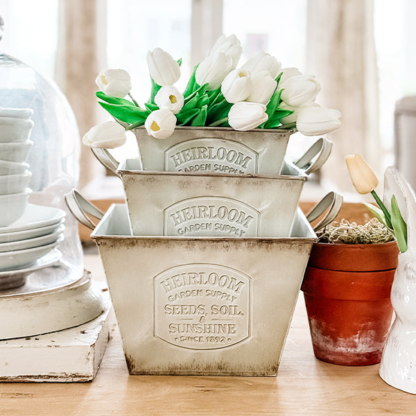 Vintage Metal Planter Set