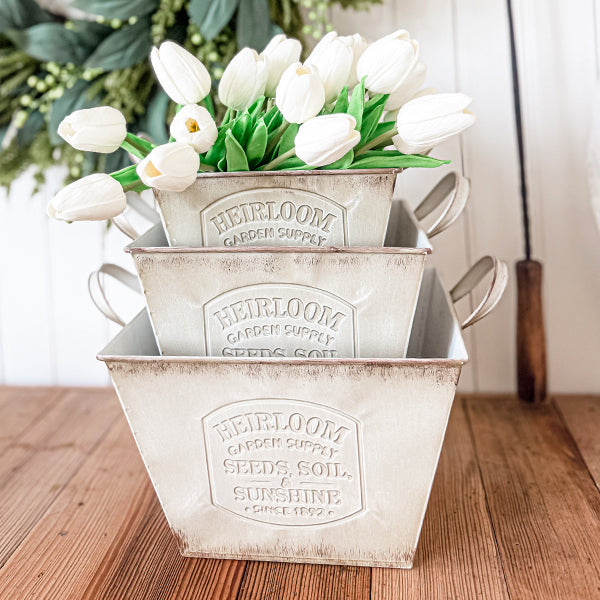 Vintage Metal Planter Set