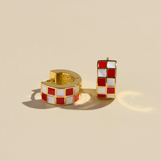 Red & White Checkered Enamel Huggies