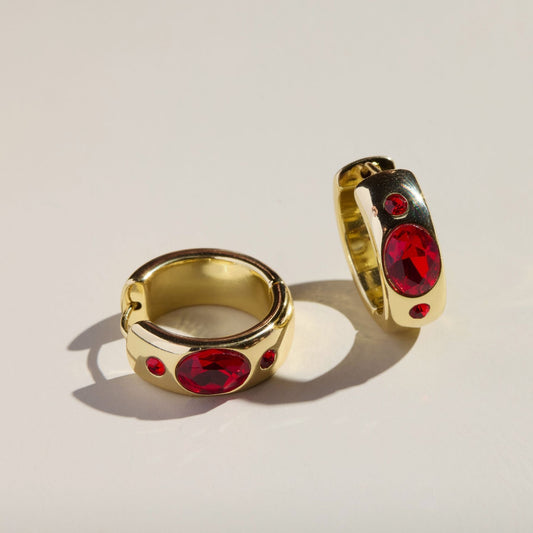 Red Wide Cubic Zirconia Bezel Hoops