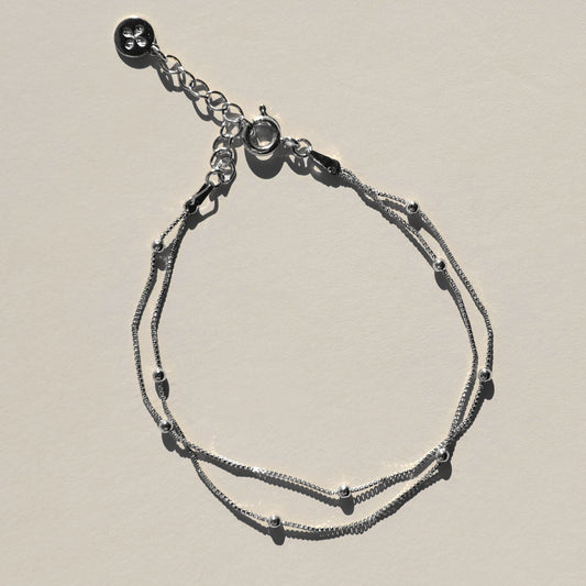 Silver Double Layer Saturn Chain Bracelet