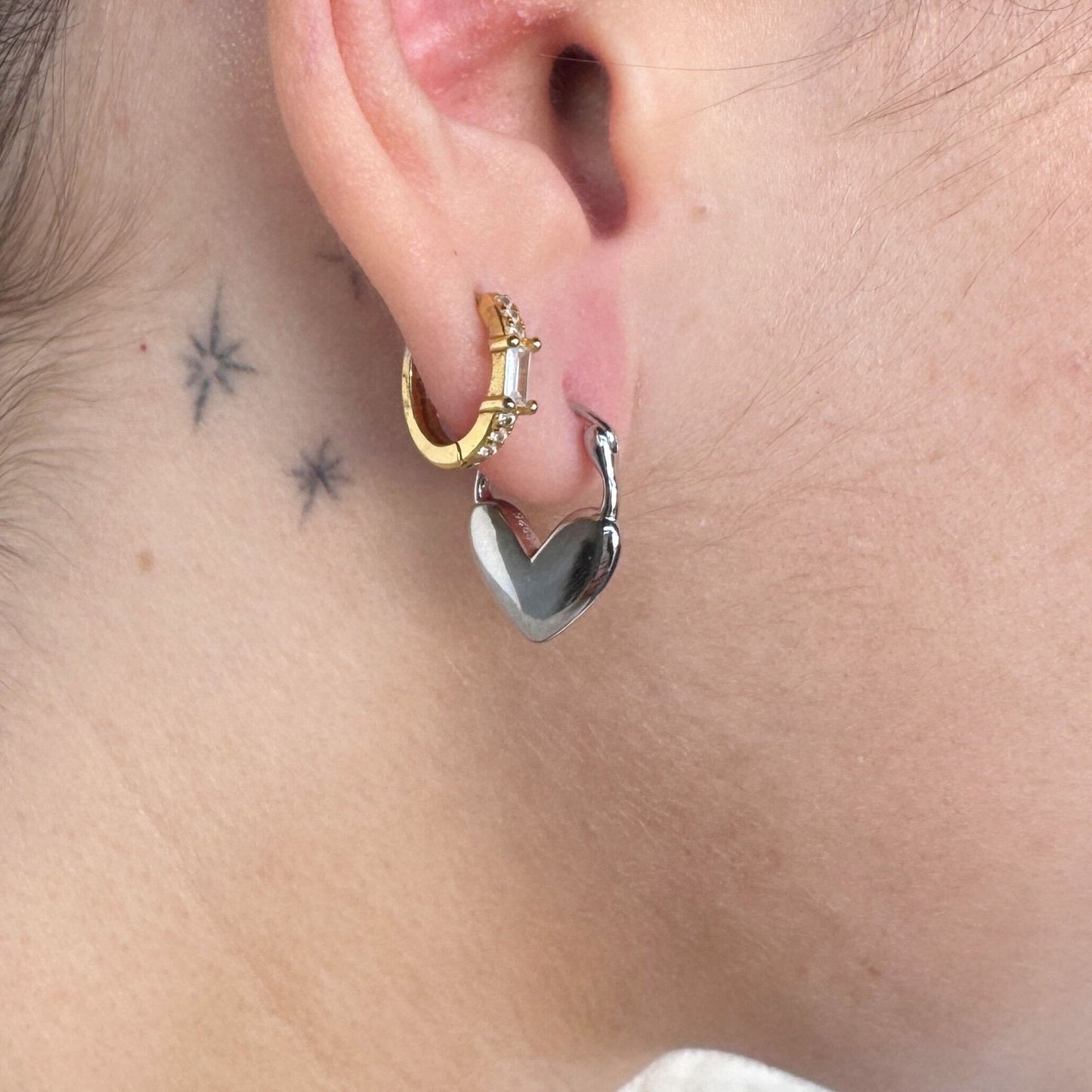 Silver Heart Lock Huggies