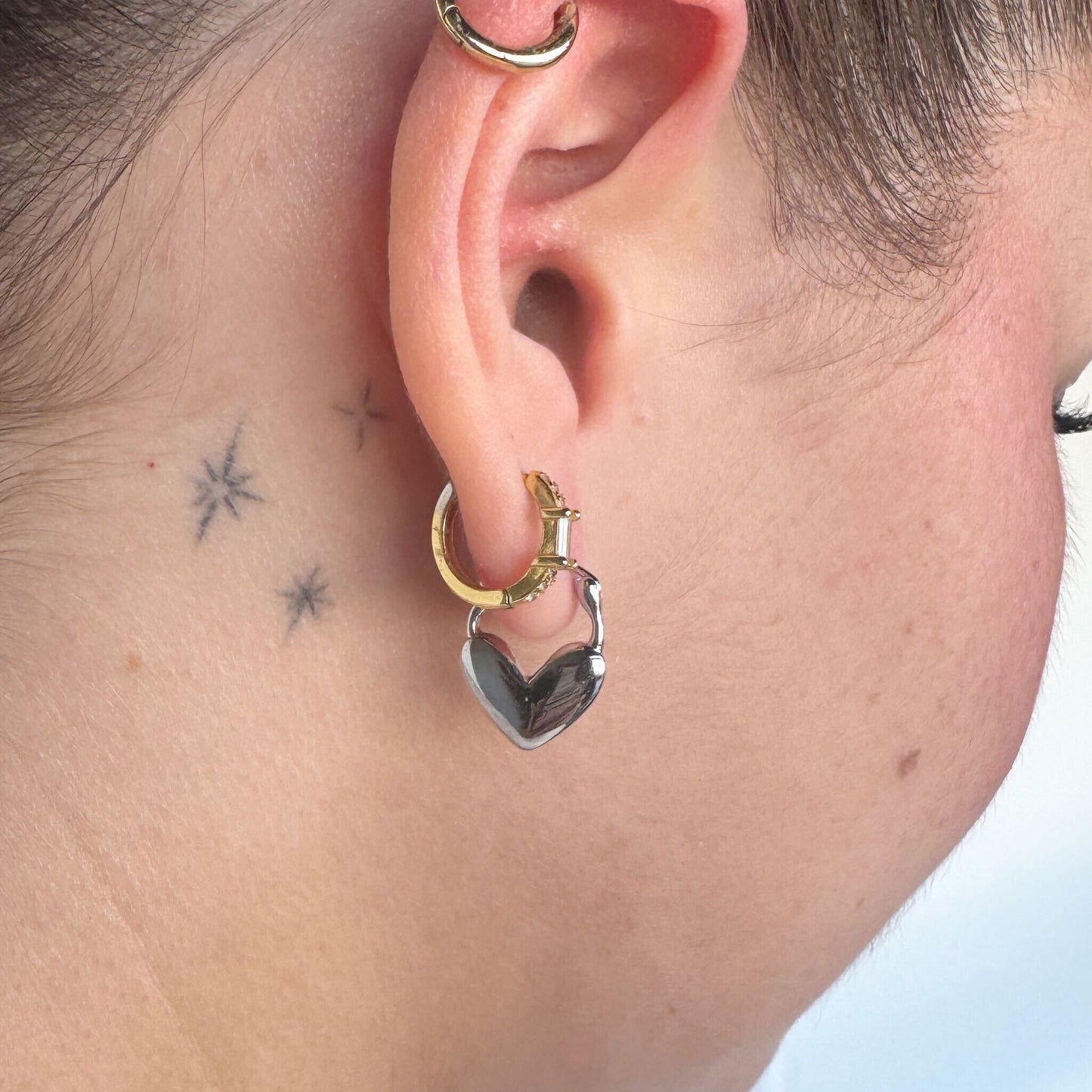 Silver Heart Lock Huggies