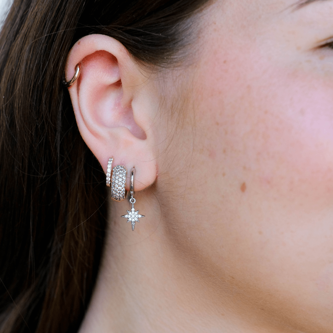 Silver Pavé Dome Huggies