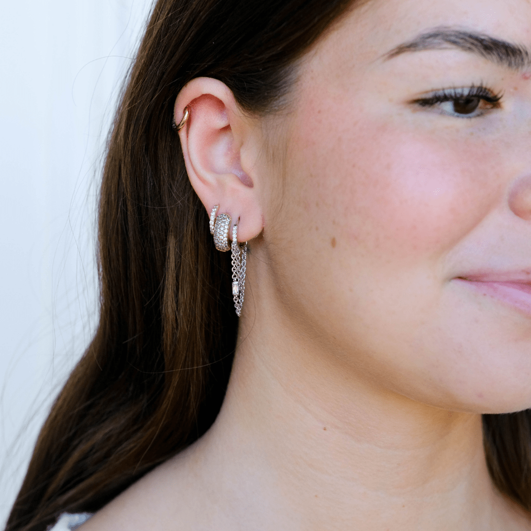 Silver Pavé Dome Huggies