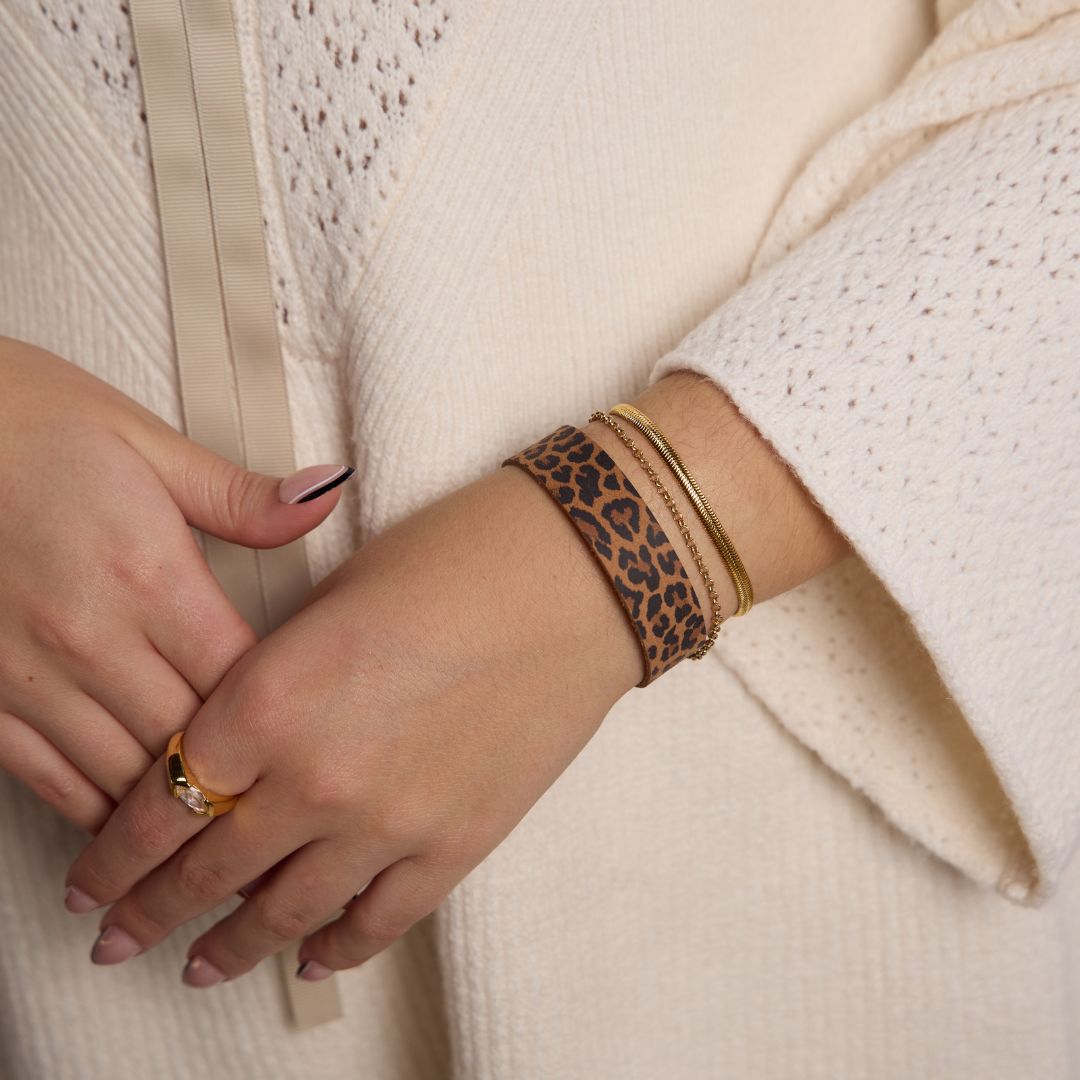Spotted Leopard Thin Leather Cuff Bracelet