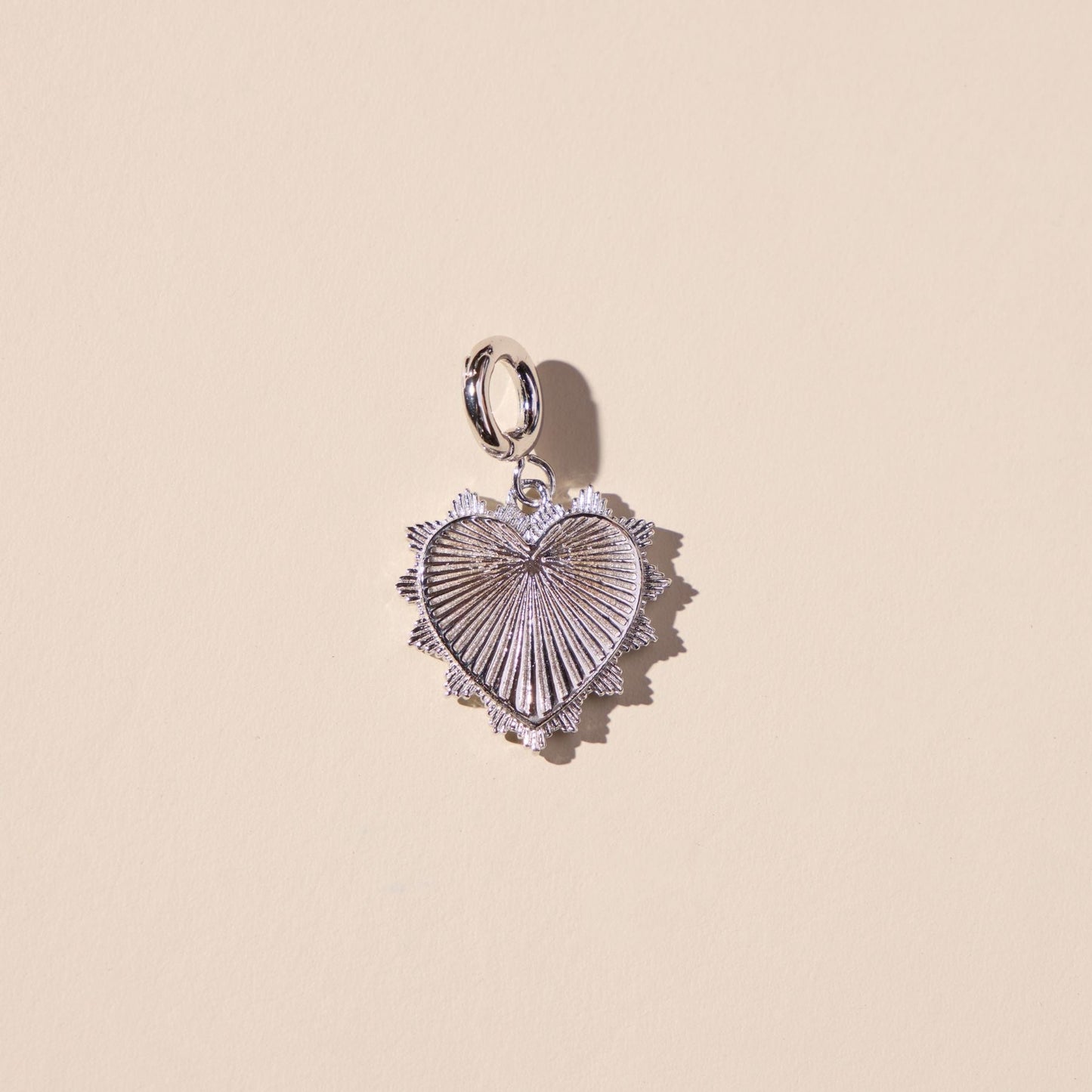 Silver Sunburst Heart Charm
