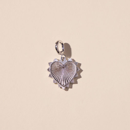 Silver Sunburst Heart Charm