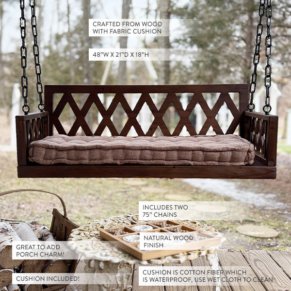 Brown Porch Swing & Cushion