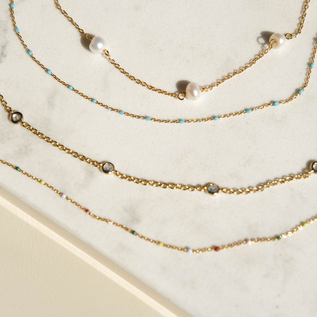 Turquoise Beaded Delicate Saturn Chain Necklace