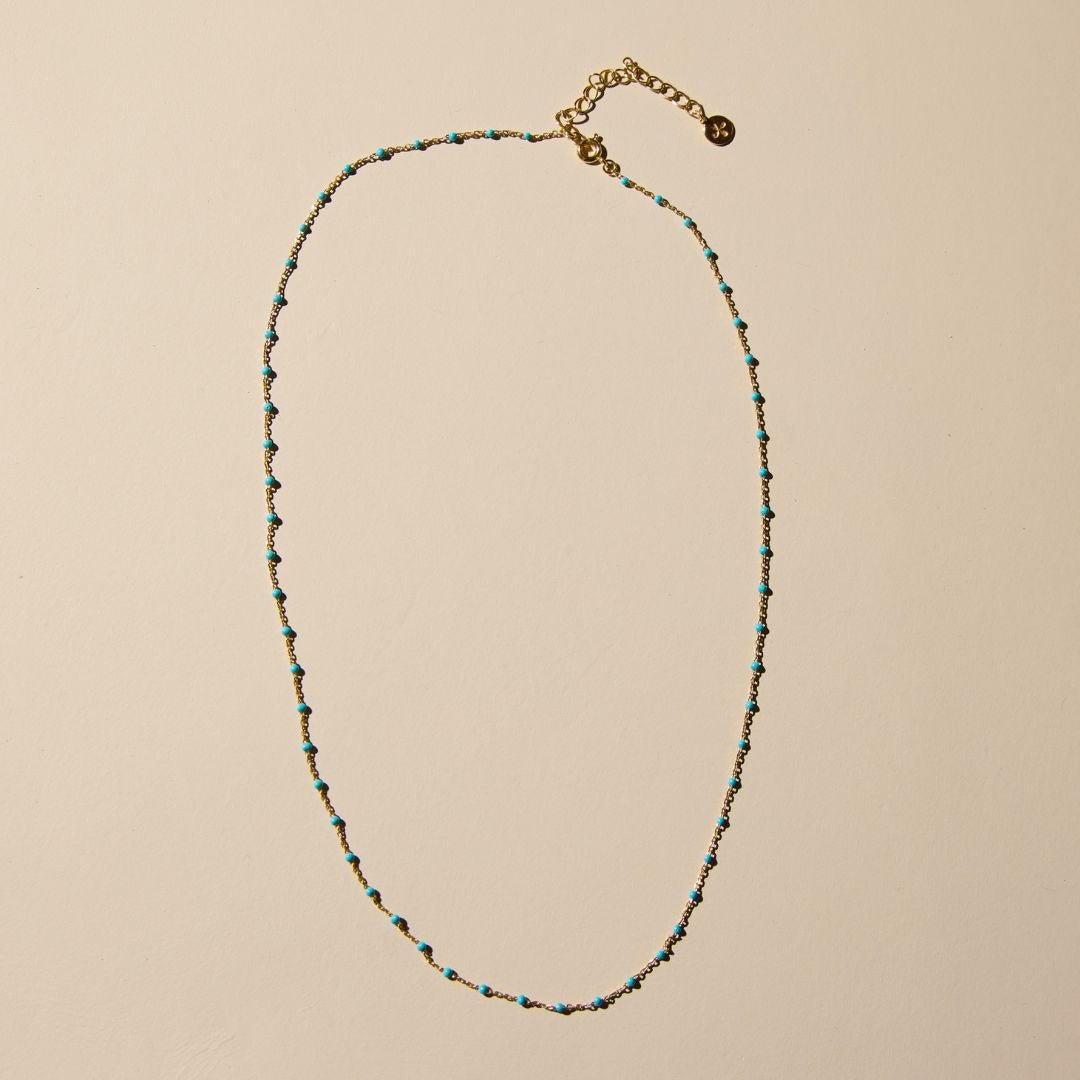 Turquoise Beaded Delicate Saturn Chain Necklace