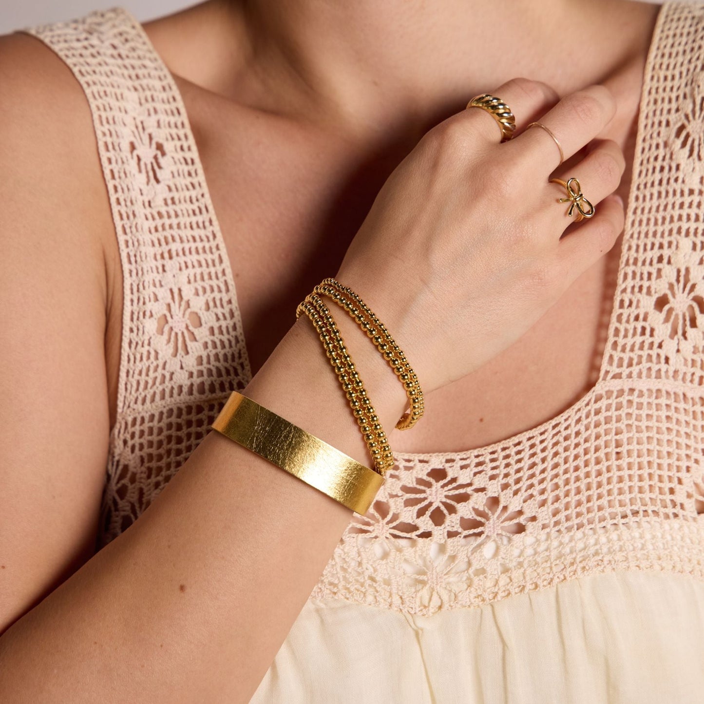 Vintage Gold Thin Leather Cuff Bracelet