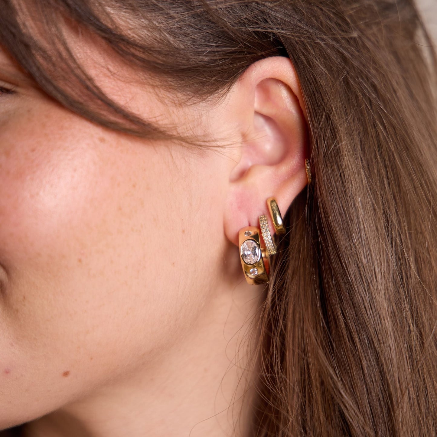 Wide Cubic Zirconia Bezel Hoops