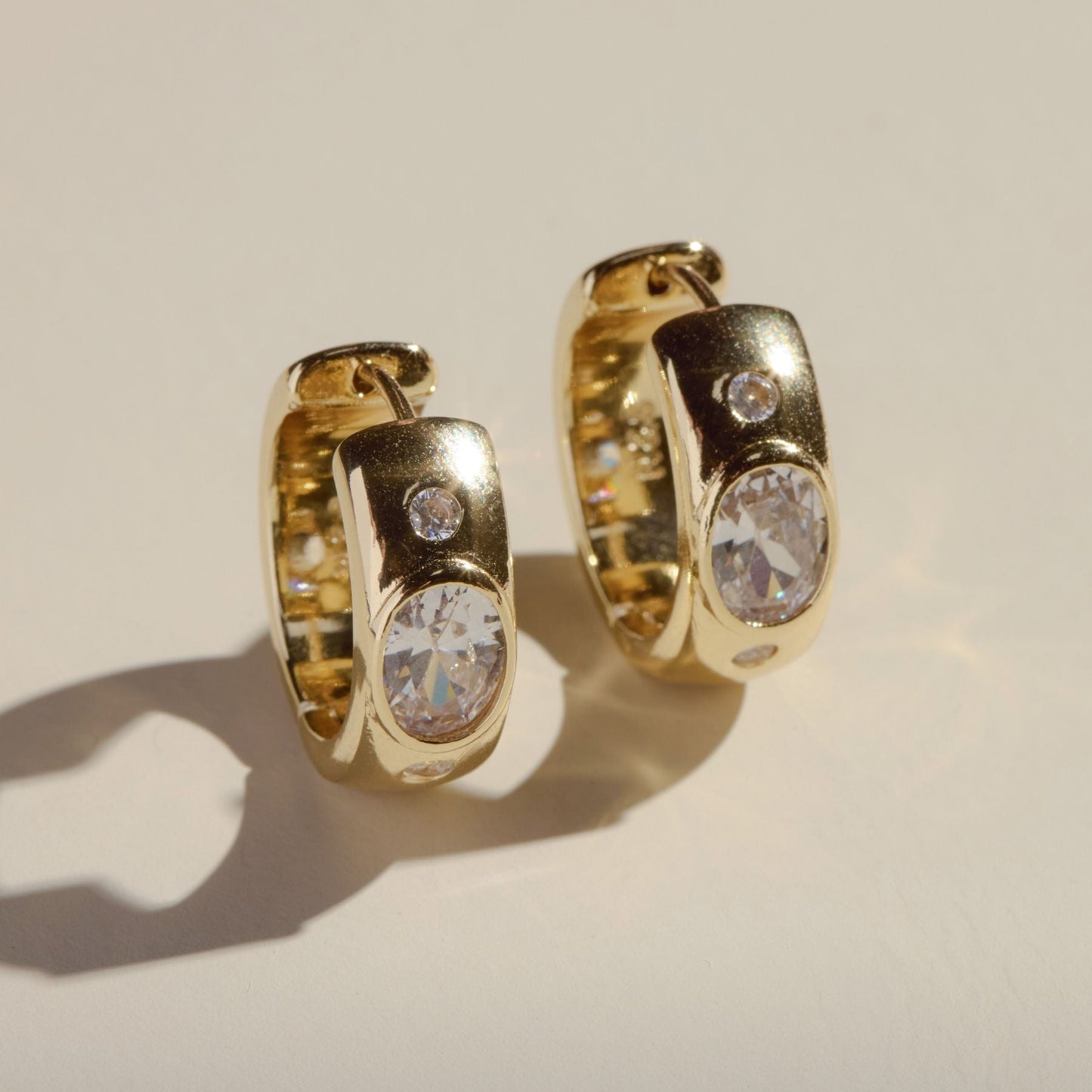 Wide Cubic Zirconia Bezel Hoops