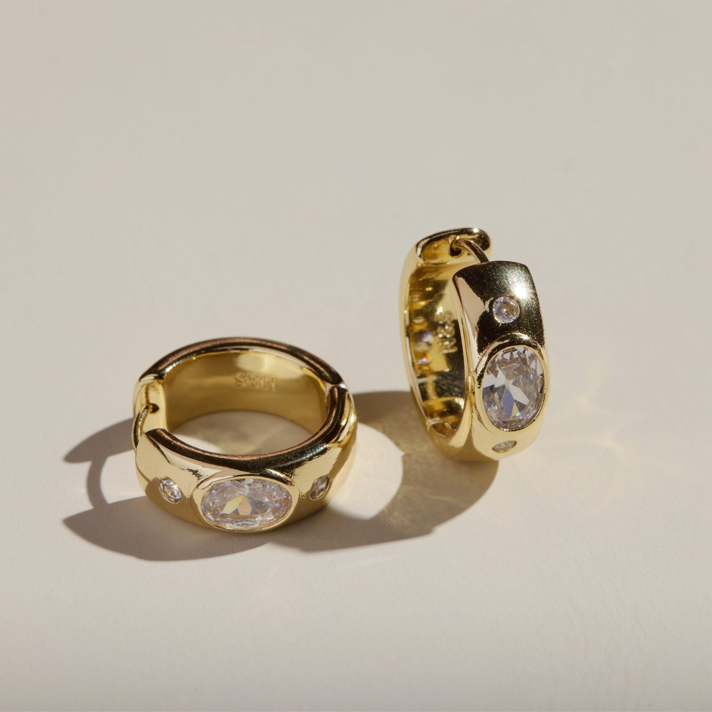 Wide Cubic Zirconia Bezel Hoops