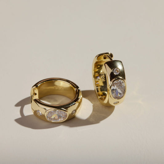 Wide Cubic Zirconia Bezel Hoops